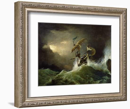 A First Rate Man-Of-War Driven onto a Reef of Rocks, Floundering in a Gale-George Philip Reinagle-Framed Premium Giclee Print