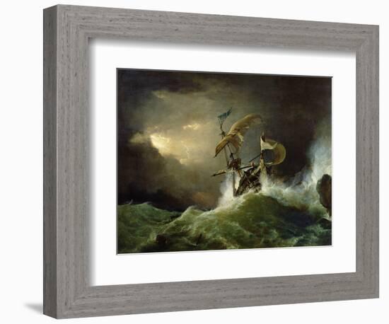 A First Rate Man-Of-War Driven onto a Reef of Rocks, Floundering in a Gale-George Philip Reinagle-Framed Premium Giclee Print