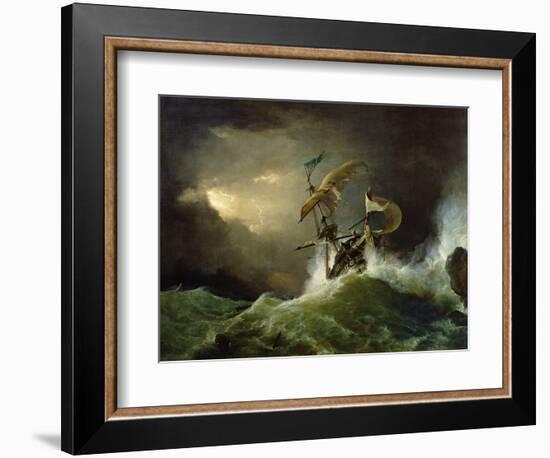 A First Rate Man-Of-War Driven onto a Reef of Rocks, Floundering in a Gale-George Philip Reinagle-Framed Premium Giclee Print