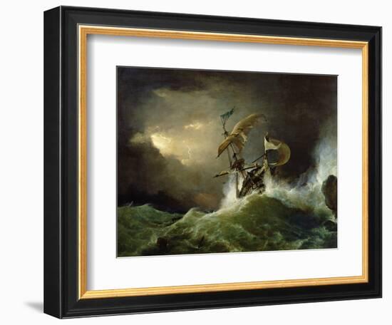 A First Rate Man-Of-War Driven onto a Reef of Rocks, Floundering in a Gale-George Philip Reinagle-Framed Premium Giclee Print