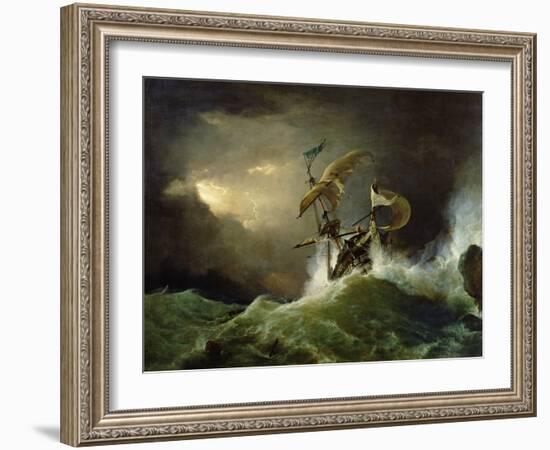 A First Rate Man-Of-War Driven onto a Reef of Rocks, Floundering in a Gale-George Philip Reinagle-Framed Giclee Print