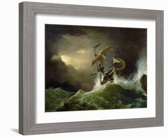 A First Rate Man-Of-War Driven onto a Reef of Rocks, Floundering in a Gale-George Philip Reinagle-Framed Giclee Print