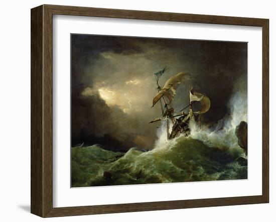 A First Rate Man-Of-War Driven onto a Reef of Rocks, Floundering in a Gale-George Philip Reinagle-Framed Giclee Print