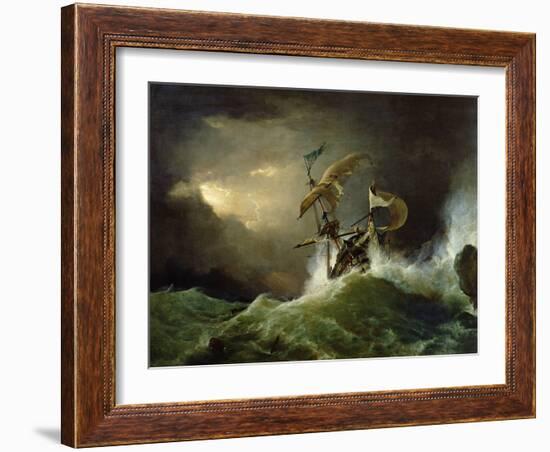 A First Rate Man-Of-War Driven onto a Reef of Rocks, Floundering in a Gale-George Philip Reinagle-Framed Giclee Print