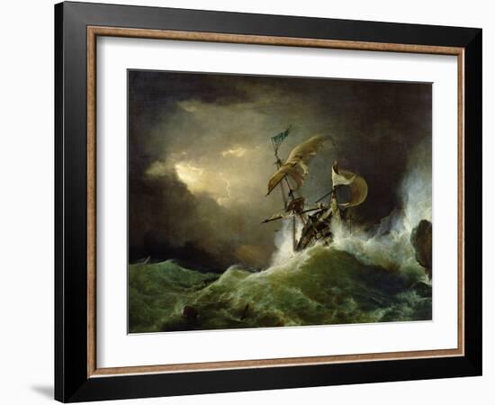 A First Rate Man-Of-War Driven onto a Reef of Rocks, Floundering in a Gale-George Philip Reinagle-Framed Giclee Print