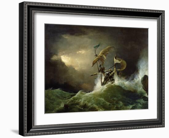 A First Rate Man-Of-War Driven onto a Reef of Rocks, Floundering in a Gale-George Philip Reinagle-Framed Giclee Print