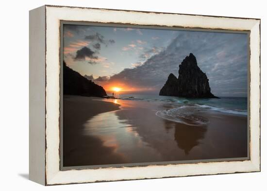 A Fisherman at Cacimba Do Padre with the Two Brothers Rock Formation at Sunset-Alex Saberi-Framed Premier Image Canvas