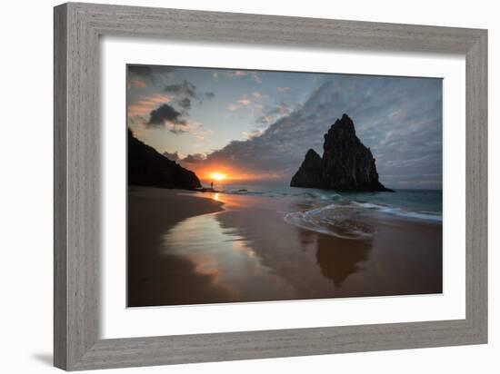 A Fisherman at Cacimba Do Padre with the Two Brothers Rock Formation at Sunset-Alex Saberi-Framed Photographic Print