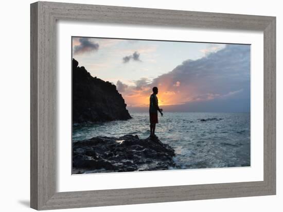 A Fisherman Casts His Line on Cacimba Do Padre Beach at Sunset-Alex Saberi-Framed Photographic Print