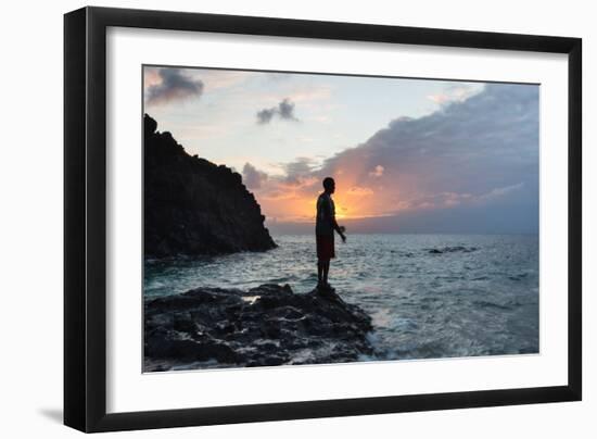 A Fisherman Casts His Line on Cacimba Do Padre Beach at Sunset-Alex Saberi-Framed Photographic Print