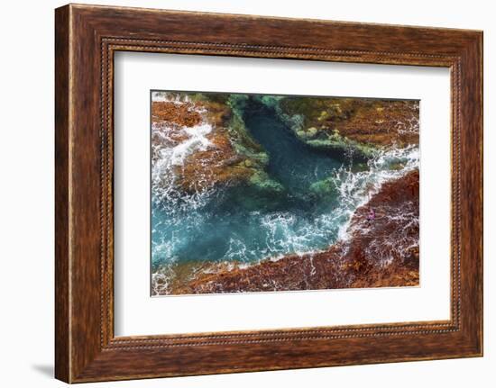 A fisherman fishes a Beryx splendens down a cliff in Fuerteventura island, Canary Islands, Spain, A-David Rocaberti-Framed Photographic Print