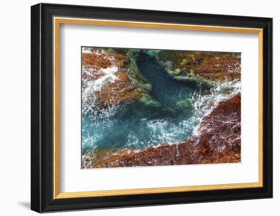 A fisherman fishes a Beryx splendens down a cliff in Fuerteventura island, Canary Islands, Spain, A-David Rocaberti-Framed Photographic Print