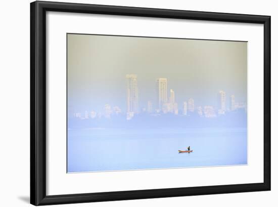 A Fisherman in Front of the Skyscrapers of the Malabar Hills in Mumbai (Bombay), Maharashtra, India-Alex Robinson-Framed Photographic Print