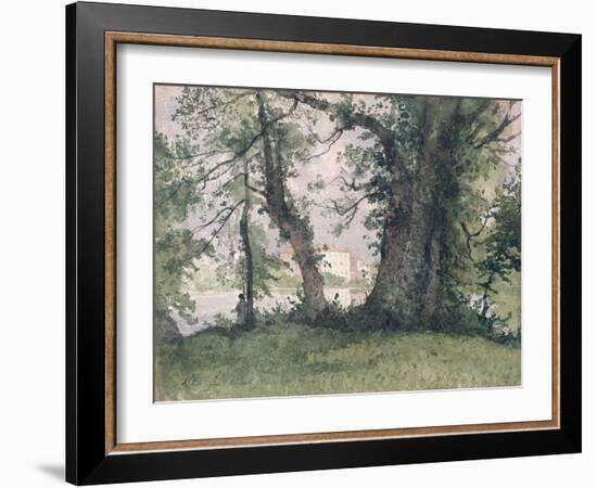 A Fisherman on a Riverbank, 1894 (W/C on Paper)-Henri-Joseph Harpignies-Framed Giclee Print