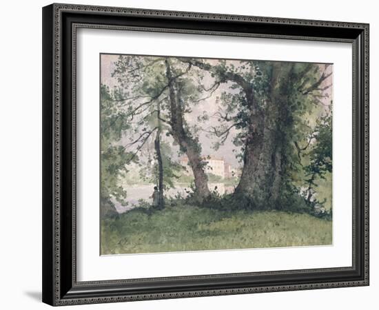 A Fisherman on a Riverbank, 1894 (W/C on Paper)-Henri-Joseph Harpignies-Framed Giclee Print