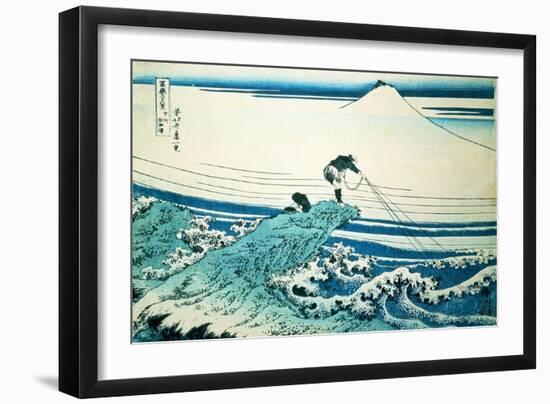 A Fisherman Standing on a Rocky Promontory at Kajikazawa in Kai Province'-Katsushika Hokusai-Framed Giclee Print