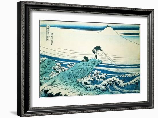 A Fisherman Standing on a Rocky Promontory at Kajikazawa in Kai Province'-Katsushika Hokusai-Framed Giclee Print