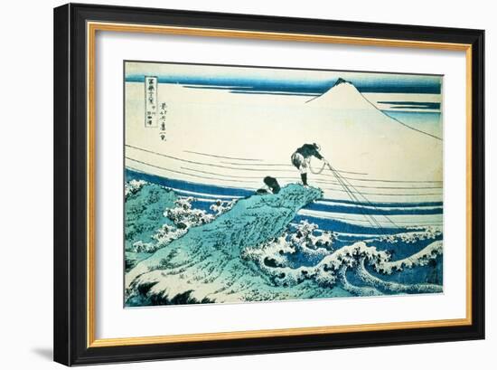 A Fisherman Standing on a Rocky Promontory at Kajikazawa in Kai Province'-Katsushika Hokusai-Framed Giclee Print