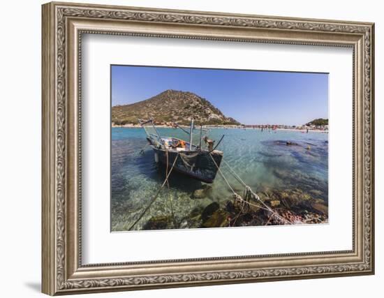 A Fishing Boat in the Turquoise Sea Surrounding the Sandy Beach, Punta Molentis, Villasimius-Roberto Moiola-Framed Photographic Print