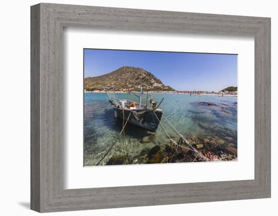 A Fishing Boat in the Turquoise Sea Surrounding the Sandy Beach, Punta Molentis, Villasimius-Roberto Moiola-Framed Photographic Print