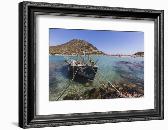 A Fishing Boat in the Turquoise Sea Surrounding the Sandy Beach, Punta Molentis, Villasimius-Roberto Moiola-Framed Photographic Print