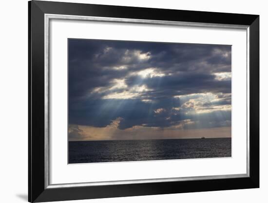 A Fishing Trawler under Storm Clouds at Duck Harbor Beach in Wellfleet, Massachusetts. Cape Cod-Jerry and Marcy Monkman-Framed Photographic Print