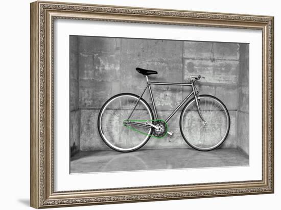 A Fixed-Gear Bicycle (Also Called Fixie) In Black And White With A Green Chain-Dutourdumonde-Framed Art Print