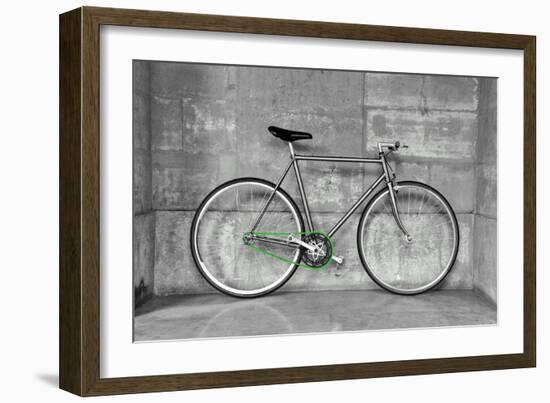 A Fixed-Gear Bicycle (Also Called Fixie) In Black And White With A Green Chain-Dutourdumonde-Framed Art Print