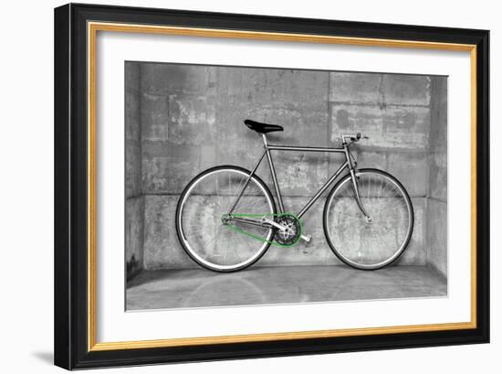 A Fixed-Gear Bicycle (Also Called Fixie) In Black And White With A Green Chain-Dutourdumonde-Framed Art Print