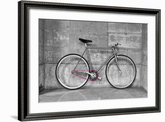 A Fixed-Gear Bicycle (Or Fixie) In Black And White With A Pink Chain-Dutourdumonde-Framed Art Print