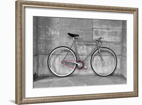 A Fixed-Gear Bicycle (Or Fixie) In Black And White With A Pink Chain-Dutourdumonde-Framed Art Print