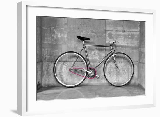 A Fixed-Gear Bicycle (Or Fixie) In Black And White With A Pink Chain-Dutourdumonde-Framed Art Print