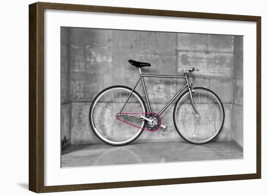 A Fixed-Gear Bicycle (Or Fixie) In Black And White With A Pink Chain-Dutourdumonde-Framed Art Print