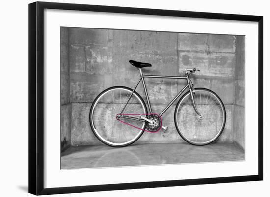 A Fixed-Gear Bicycle (Or Fixie) In Black And White With A Pink Chain-Dutourdumonde-Framed Art Print