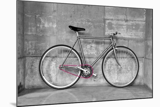 A Fixed-Gear Bicycle (Or Fixie) In Black And White With A Pink Chain-Dutourdumonde-Mounted Art Print