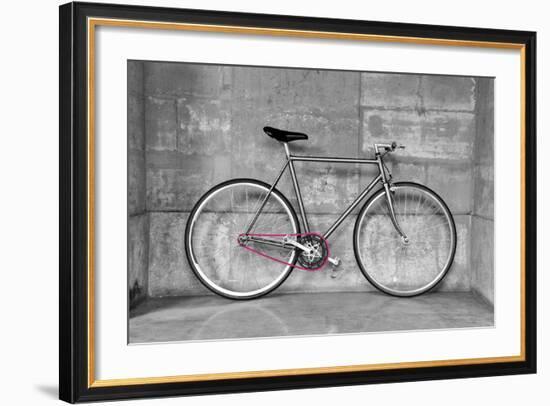 A Fixed-Gear Bicycle (Or Fixie) In Black And White With A Pink Chain-Dutourdumonde-Framed Art Print