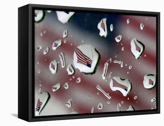 A Flag at a Lawrence, Kan., Restaurant is Refracted in Rain Drops on a Car Window-null-Framed Premier Image Canvas