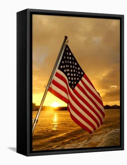 A Flag Waves Over Pearl Harbor as Dawn Breaks-null-Framed Premier Image Canvas