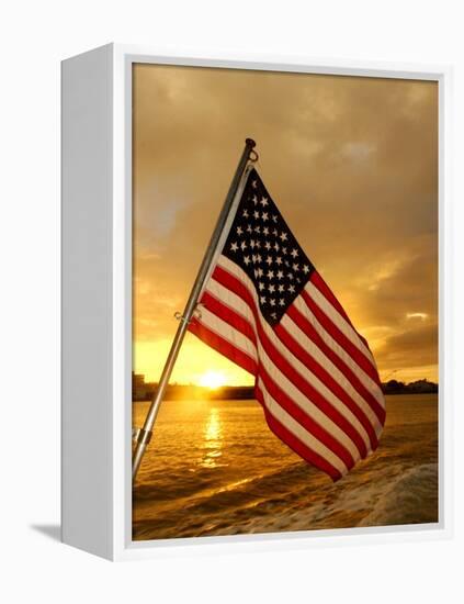 A Flag Waves Over Pearl Harbor as Dawn Breaks-null-Framed Premier Image Canvas