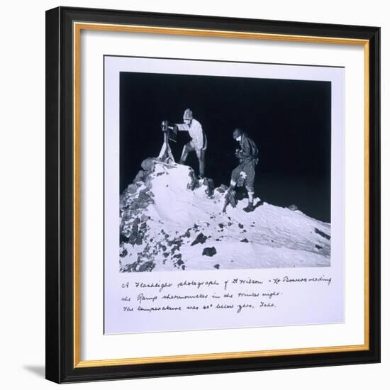 A Flashlight Photograph of Dr Wilson and Lt Bowers Reading the Ramp Thermometer-Herbert Ponting-Framed Giclee Print