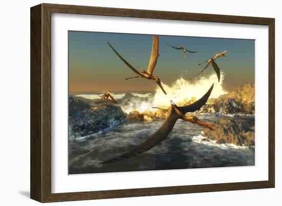 A Flock of Anhanguera Pterosaurs Catch Fish Off a Rocky Coast-Stocktrek Images-Framed Premium Giclee Print