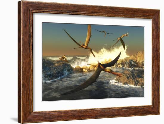 A Flock of Anhanguera Pterosaurs Catch Fish Off a Rocky Coast-Stocktrek Images-Framed Premium Giclee Print