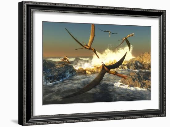 A Flock of Anhanguera Pterosaurs Catch Fish Off a Rocky Coast-Stocktrek Images-Framed Premium Giclee Print