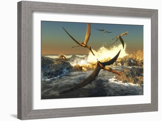 A Flock of Anhanguera Pterosaurs Catch Fish Off a Rocky Coast-Stocktrek Images-Framed Art Print