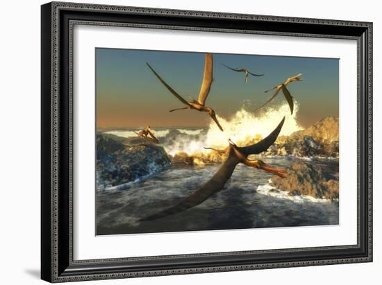 A Flock of Anhanguera Pterosaurs Catch Fish Off a Rocky Coast-Stocktrek Images-Framed Art Print