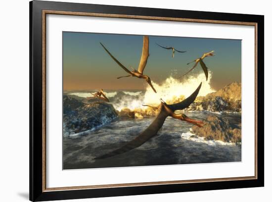 A Flock of Anhanguera Pterosaurs Catch Fish Off a Rocky Coast-Stocktrek Images-Framed Art Print