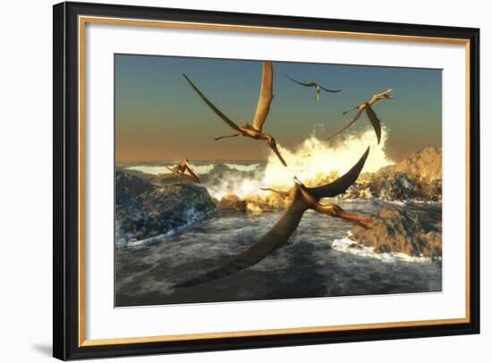 A Flock of Anhanguera Pterosaurs Catch Fish Off a Rocky Coast-Stocktrek Images-Framed Art Print