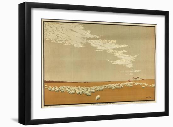 A Flock of Merino Sheep - Australia, from the Series 'Australia's Wealth of Wheat and Wool'-Archibald Bertram Webb-Framed Giclee Print