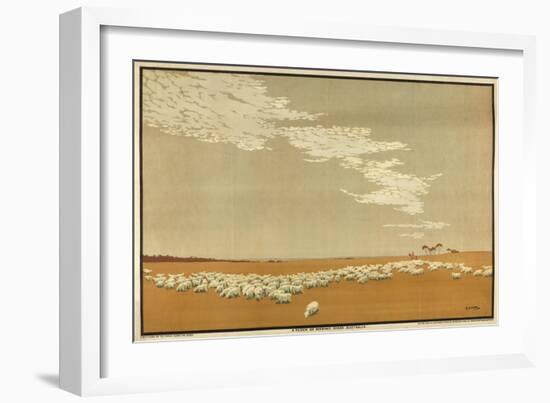 A Flock of Merino Sheep - Australia, from the Series 'Australia's Wealth of Wheat and Wool'-Archibald Bertram Webb-Framed Giclee Print