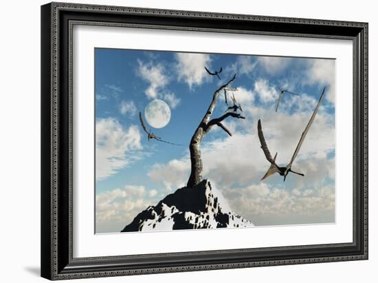 A Flock of Pteranodons Flying on a Sunny Cretaceous Day-null-Framed Art Print